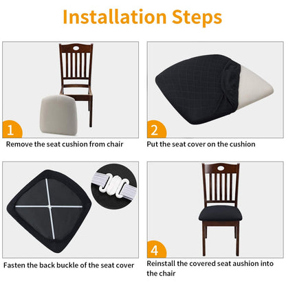 Fuloon Stretch Chair Seat Covers 4 PCS, Removable Washable Dining Chair Covers Anti-Dust Dining Room Seat Cushion Slipcovers (4, Black)