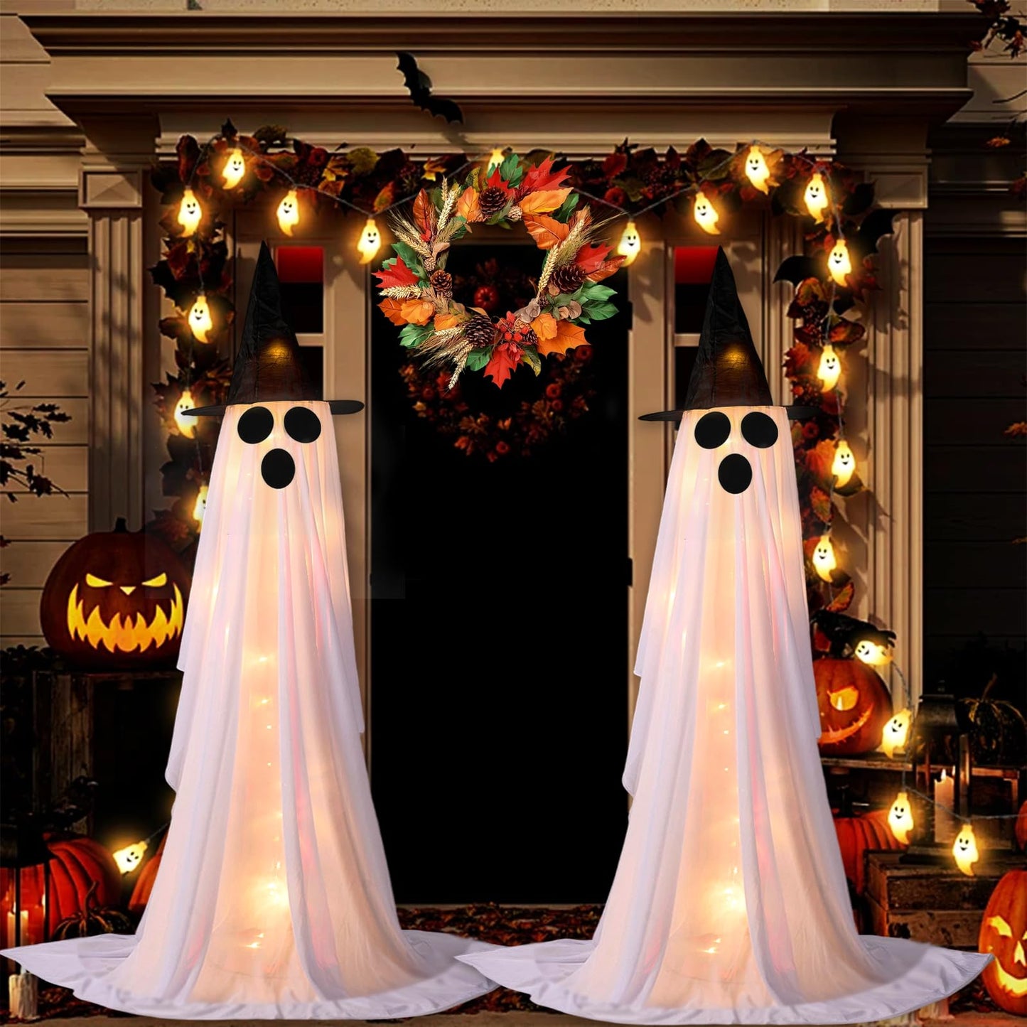 2Packs Halloween Decorations Outdoor,Halloweens Party Decoration Indoor,Spooky Ghost with Remote Control String Lights,Halloween-Ghost Lights for Porches Yards Gardens Lawn (Ghost Pet)