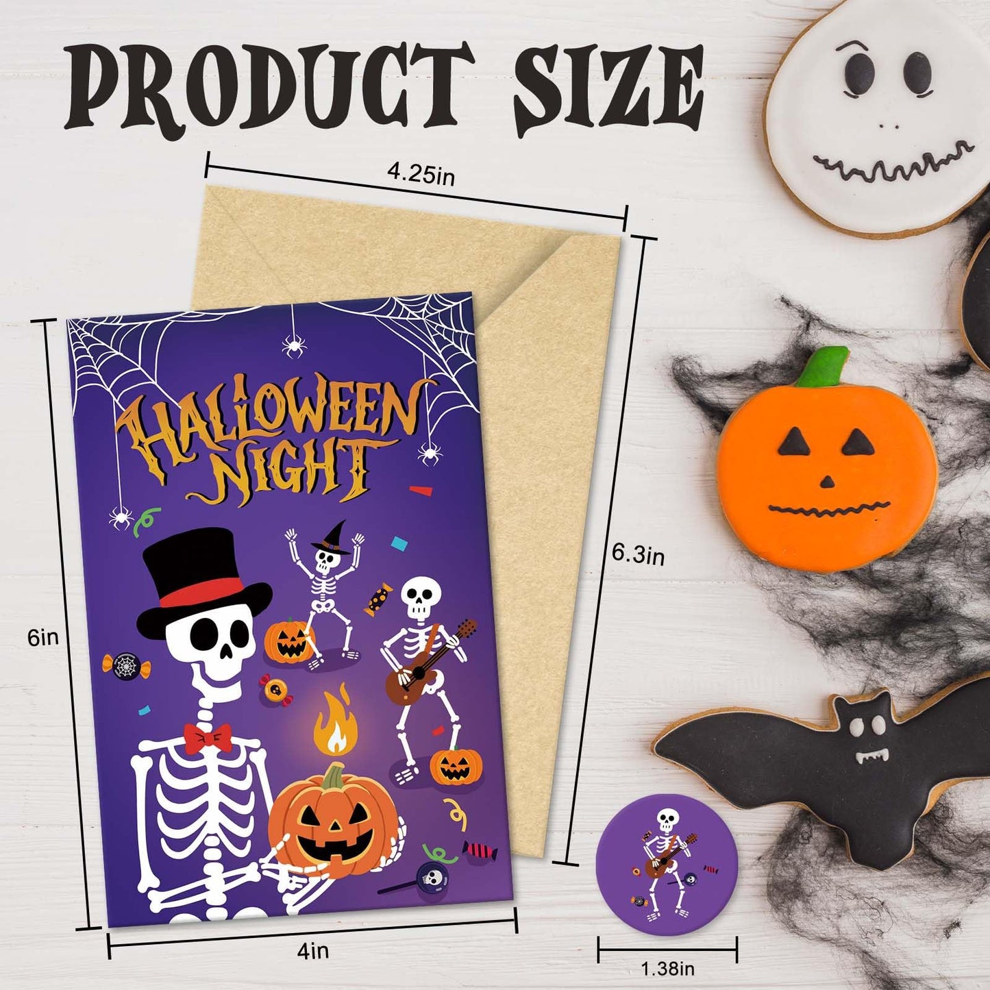 24 Pack Halloween Cards with Envelopes and Stickers, 8 Assorted Horror Designs Note Card for Trick or Treat Invitation, Halloween Party, Boxed Spooky Season Gift for Family Friend, 4x6in