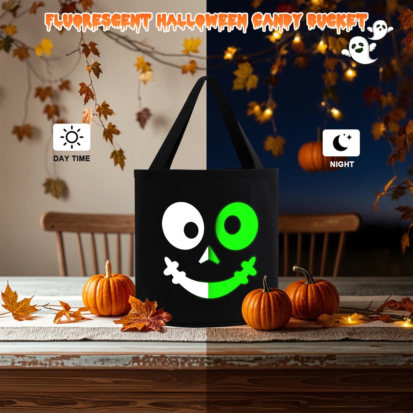 JCJ 3PCS Trick or Treat Bags Halloween Basket Candy Bucket Multipurpose Portable Collapsible Reusable Goody Bucket for Kids Halloween Party Favor