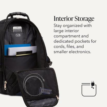 SWISSGEAR 1900 ScanSmart Laptop Backpack, Fits Most 17-Inch Laptops, TSA-Friendly Lay-Flat Design, RFID Protection, and Tablet Pocket, Black, 31L, 18.5-Inch