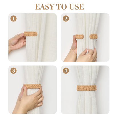 NICEEC 4 Pack Natural Cotton Rope Curtain Tiebacks Farmhouse Rustic Style Decorative Drape Tie Backs Handmade Braided Curtain Holdbacks for Home & Office Sheer/Light Weight Drapery (C-Orange-S)