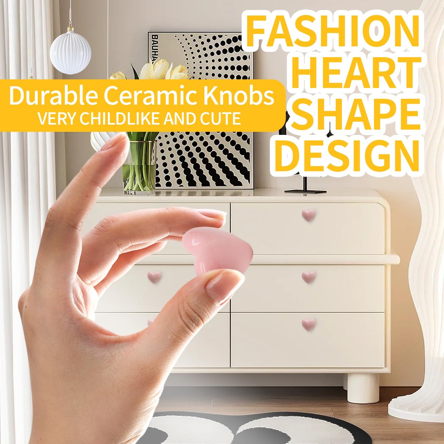 Cionyce 12 Pcs Ceramic Cabinet Knobs, Heart Shaped Adorable Drawer Pulls for Girls Bedroom, Kids Furniture, Kitchen Closet Cupboard Wardrobe Dresser Decorative Hardware (Powder Pink)