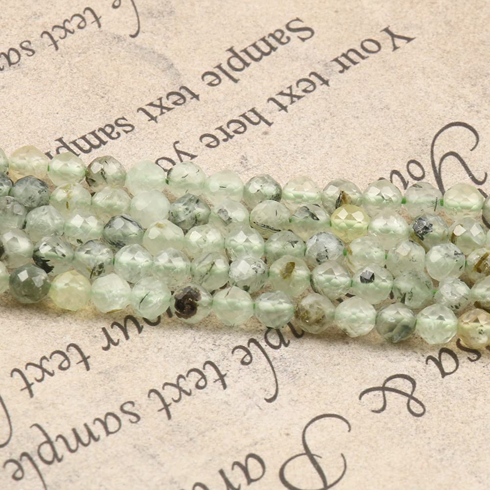 Song Xi 180pcs 2mm Natural Prehnite Gemstone Beads Faceted Round Loose Stone Beads for Jewelry Making (1 Strand)