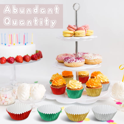 WILLBOND 1200 Count Christmas Foil Mini Cupcake Liner 1.25 Inch Baking Cups Muffin Liners Cupcake Wrappers Foil Metallic Case Liners for Christmas Weddings Birthdays Baby Showers Party, 4 Colors