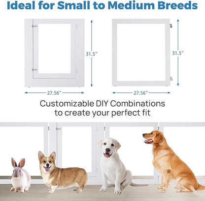 Heavy Duty Clear Acrylic Dog Playpen for Small/Medium Pets – 32" High Clear Pet Pen with Sturdy Metal Frame, Walk-in Kennel, Expandable Indoor & Outdoor Pet Play Yard (White, 8 Panels Including Door)