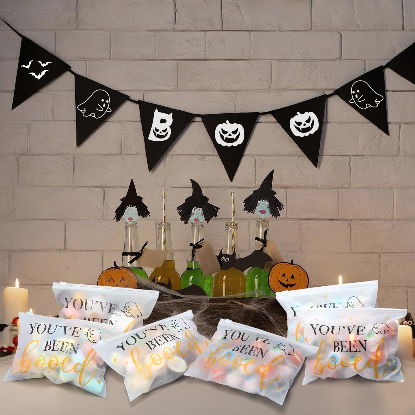 100 Pcs Halloween Makeup Cosmetic Bag Bulk PVC You Have Been Booed Bag Halloween Boo Basket Stuffer Item Ghost Party Favor Toiletry Travel Pouch with Zipper for Candy Goodie Birthday Gift Accessory
