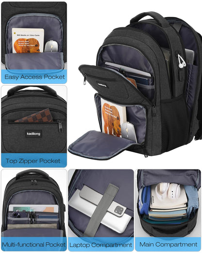 kadilong Laptop Backpack for Men, School Bookbag Gift for Teens Boys Student High School,College Computer Bag Business Anti Theft Sturdy Back Pack with USB Charger Fits 15.6 Inch Notebook, Black