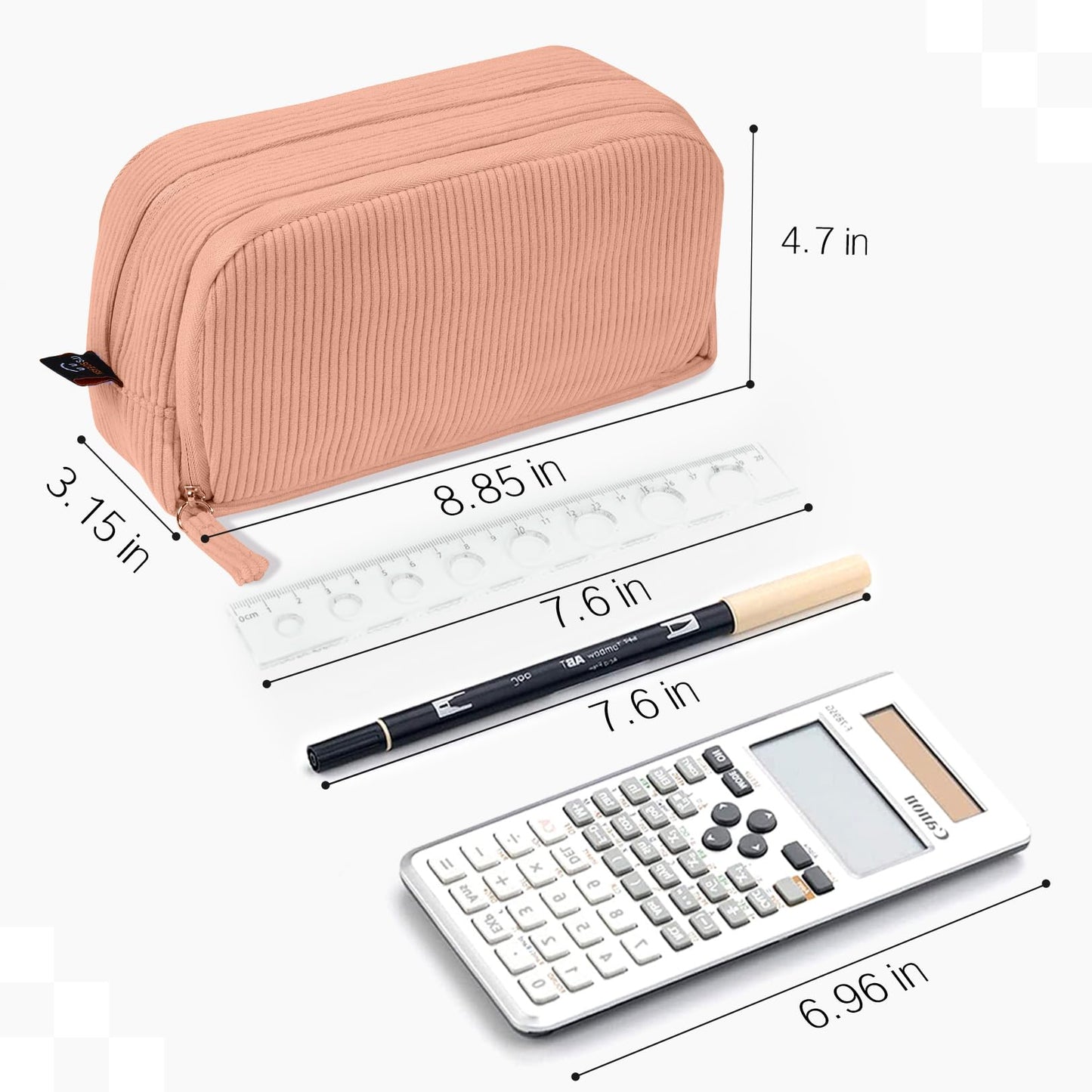 Sooez Big Capacity Pencil Case Pen Pouch, Soft Corduroy Pencil Bag with 3 Compartment, Multiple Pockets, Sturdy Zipper, Cute School Supplies Pen Bag Organizer For Teen Girls College-Orange