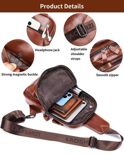 STEELLION Leather Crossbody Bag for Men, Genuine Cowhide Chest Bag with Large Capacity, 3 Card Slots, 2 Pen Holders and Organizer, Men's Sling Bag for Business, Travel, Casual and Daily Use (Brown)