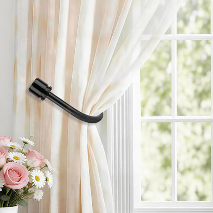 Curtain Holdbacks 2 Pack, HOTOZON Decorative Curtain Tieback with Screws Wall Mounted, Curtain Hooks for Drapes with Simple End Finials, Black (1 Pair/2 Pack), Large