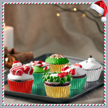 WILLBOND 1200 Count Christmas Foil Mini Cupcake Liner 1.25 Inch Baking Cups Muffin Liners Cupcake Wrappers Foil Metallic Case Liners for Christmas Weddings Birthdays Baby Showers Party, 4 Colors