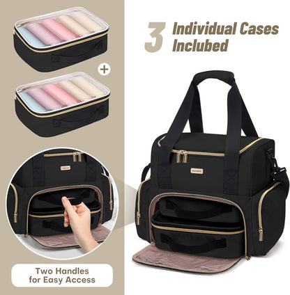 BAFAMYE Large Makeup Travel Cosmetic Bag with 2 Removable Case, Double Layer Big Travel Make Up Organizer Case, Toiletry Bag for Women, Train Cases Bags