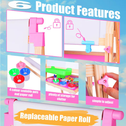 JOYOOSS Easel for Kids Art Easel for Toddlers,Wooden Kid Easel with Paper Roll - Chalkboard for Kids Adjustable Double Sided Kid Dry Erase Board,Outdoor Art Easel Toddler