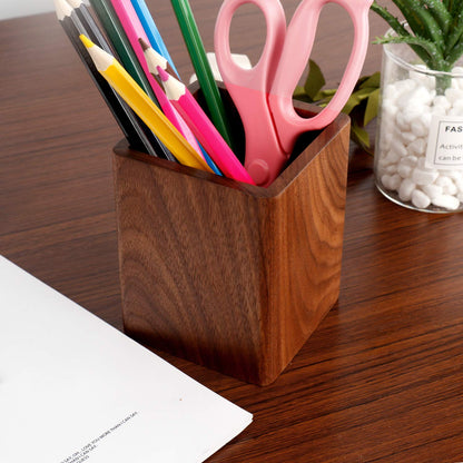 YOYAI Walnut Pencil Holder Wood Pen Holder For Desk Pen Cup Organizer Ofiice Pencil Stand Simple(Black walnut)