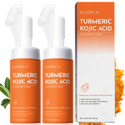 Turmeric Kojic Acid Facial Cleanser, Brightening Foaming Face Wash with Soft Massage Heads, Kojic Acid Cleanser Exfoliating, Turmeric Cleansing for Dark Spots 4.23 oz