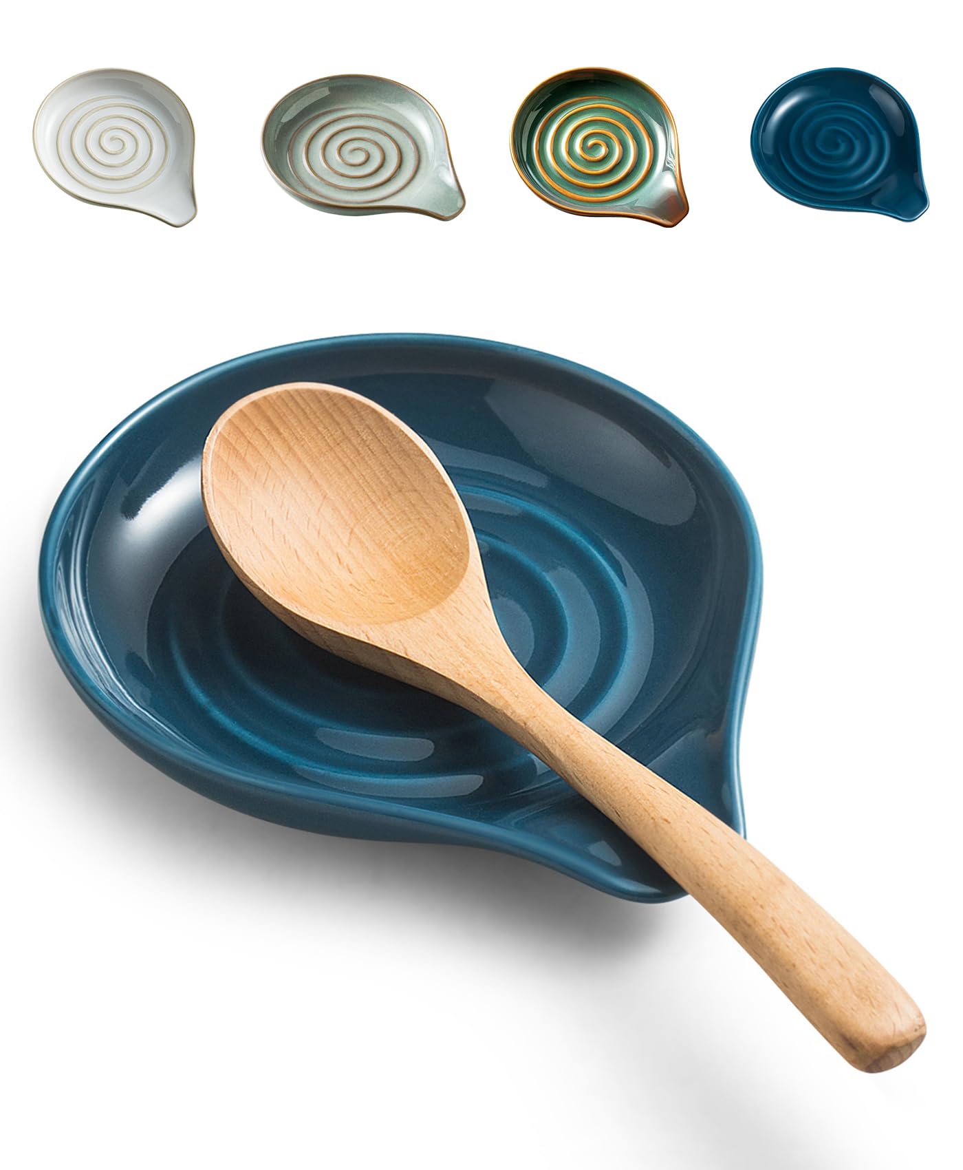 LAUCHUH Spoon Rest, Ceramic Spoon Holder for Stove Top Ladle Holder for Kitchen Countertop Cooking Utensil Rest for Spatula, Tongs, Heat-Resistant Framhouse Decor for Mother's Day, Blue, 5 Inches
