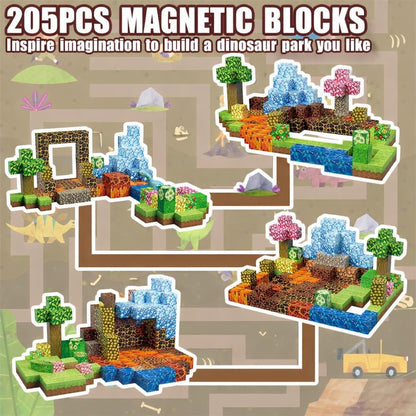 uMadeUs Magnetic Blocks for Kids Ages 4-8 – 100 Pc Dinosaur Toys with Glow-in-the-Dark Dinosaurs – 3D Pixel Cubes, STEM Building Toys for Boys & Girls Ages 3-12