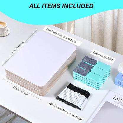 12 Pack Small White Board Dry Erase Boards Classroom Teachers Pack Mini White Boards 9" x12” Personal Whiteboards for School Students Supplies Lapboards l 12 Mini Erasers， 12 Makers Included (12)