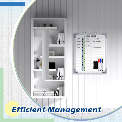 Lincia in and Out Magnetic Dry-Erase Board 16" x 12" Aluminum Framed White Board with Lines 21 Names with Magnetic Dry-Erase Marker, Eraser, and 20 Magnets Wall-Mounted for Office Employee