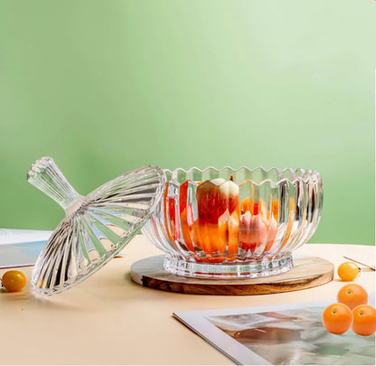 HMFDYHz Glass Candy Dish with Lid, 17oz Crystal Glass Candy Bowl, Classic Fancy Glass Canister for Cookies Nuts Chocolates Fruit,Home Wedding Party Decorative Jar (Clear)