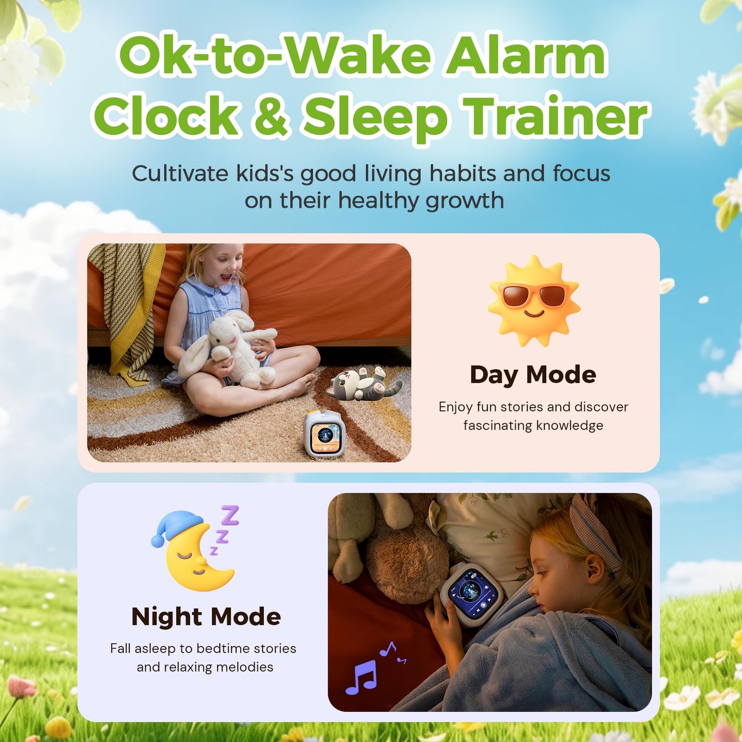 Pawpal Alarm Clock for Kids & Toddlers - Kids Alarm Clock with Stories, Music, Podcast, Schedule, Ok-to-Wake, Digital Pet, Nightlight, Parental Control, Message, Birthday Gifts for Girls Boys Ages 3+