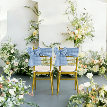 REWOMC 60 PCS 7x78 Inch Dusty Blue Satin Chair Sashes Bows Suitable for Various Occasions Such as Weddings Banquets Parties, Graduation Ceremonies Etc