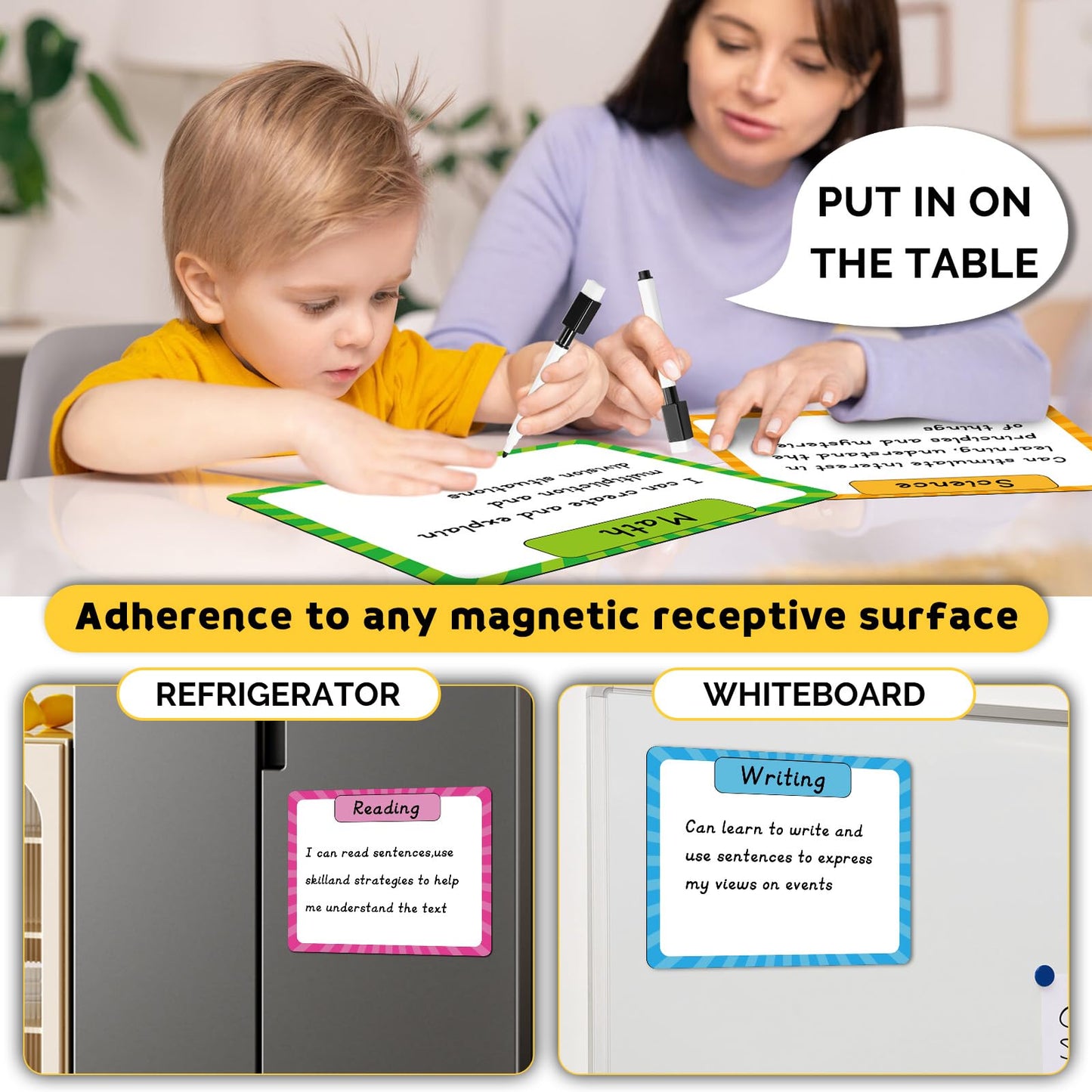 KIKIGOAL Reusable Magnetic Write and Wipe Paper Classroom Organization Chart, Dry Erase Objectives Learning Magnets for Class Whiteboard with 2 Writing Markers, Great for Classroom Goals Targets
