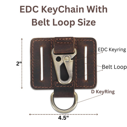 CestAntiQ Heavy Duty EDC Leather Key Ring Keychain Holder with Belt Loop, Key Fob Holder and Belt Clip for Men Brown