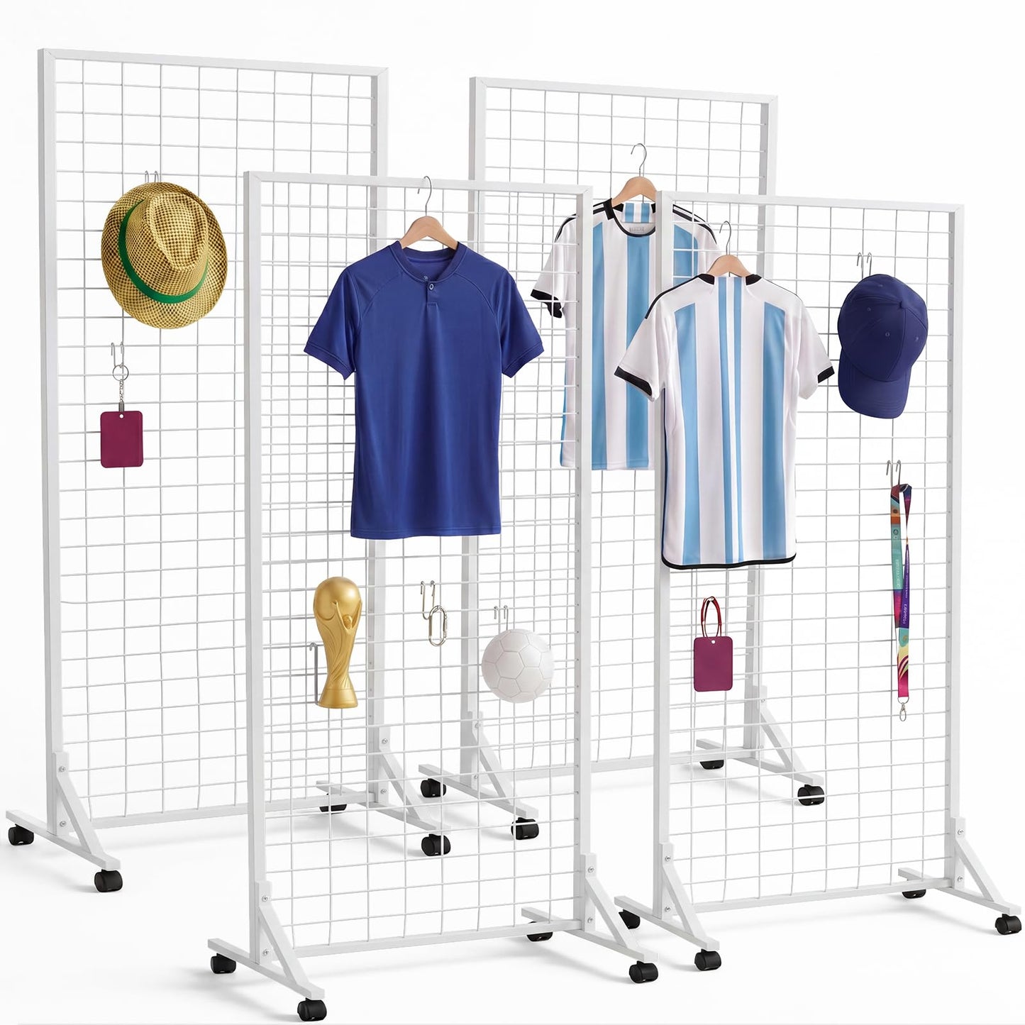 Blulu 4 Pcs Standing Grid Panels Tower, 2' x 6' T Base Grid Wall Display Racks Freestanding Vendor Events Display Racks Kit for Home Retail Trade Show Arts Craft Fair (White)