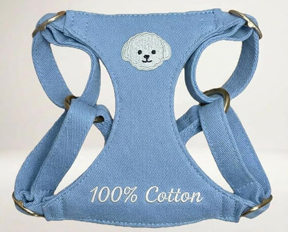 AetruffyPet 100% Cotton Dog Harness and Leash Set – Soft Breathable Vest for Small Dogs, Adjustable No-Choke Design, Lightweight Walking Set (XS/S/M) (Blue, S)