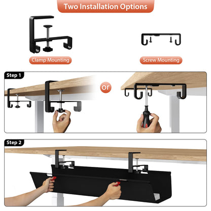 Univivi No Drill Under Desk Cable Management Tray, 36" Cord Organizer for Table, Clamp/Screw Mount Desk Cable Management, Premium Fabric Cable Management Tray for Office, Home