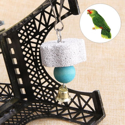 Bird Grinding Beak Calcium Stone with Bell Mineral Lava Block Trimming Teeth Chewing Toys for Chinchilla Bunny Parrot