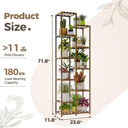 Bamworld Plant Stand Indoor Outdoor 11 Tier Tall Large Wood Plant Shelf Multi Tier Flower Stands Garden Shelves Wooden Plant Display Holder Rack for Living Room Corner