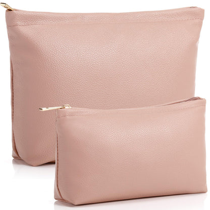 Kigeli 2 Pcs Small Makeup Bag Set for Purse PU Leather Cosmetic Bag Makeup Travel Toiletry Pouch Aesthetic Preppy Organizer Storage Pouch Gift for Teacher Mother Day Women(Pink)