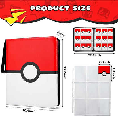 Card Binder 9 Pocket, 900 Pockets Extra Large Trading Card Binder with Zipper, PU Leather Waterproof Card Album Holder, 3-Ring Collectible Card Book for TCG, MTG, Game Cards，Red & White