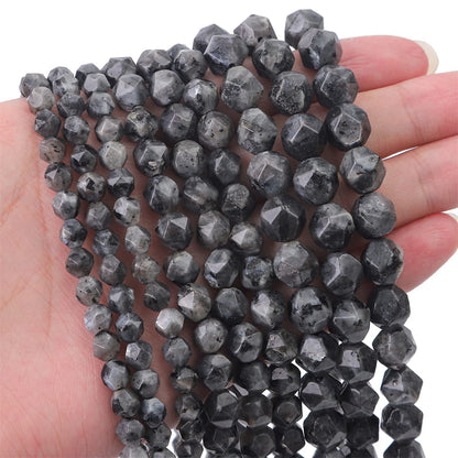 BEADIA Faceted Natural Black Spectrolite Stone Round Beads 6mm 36cm/Strand for Jewelry Making