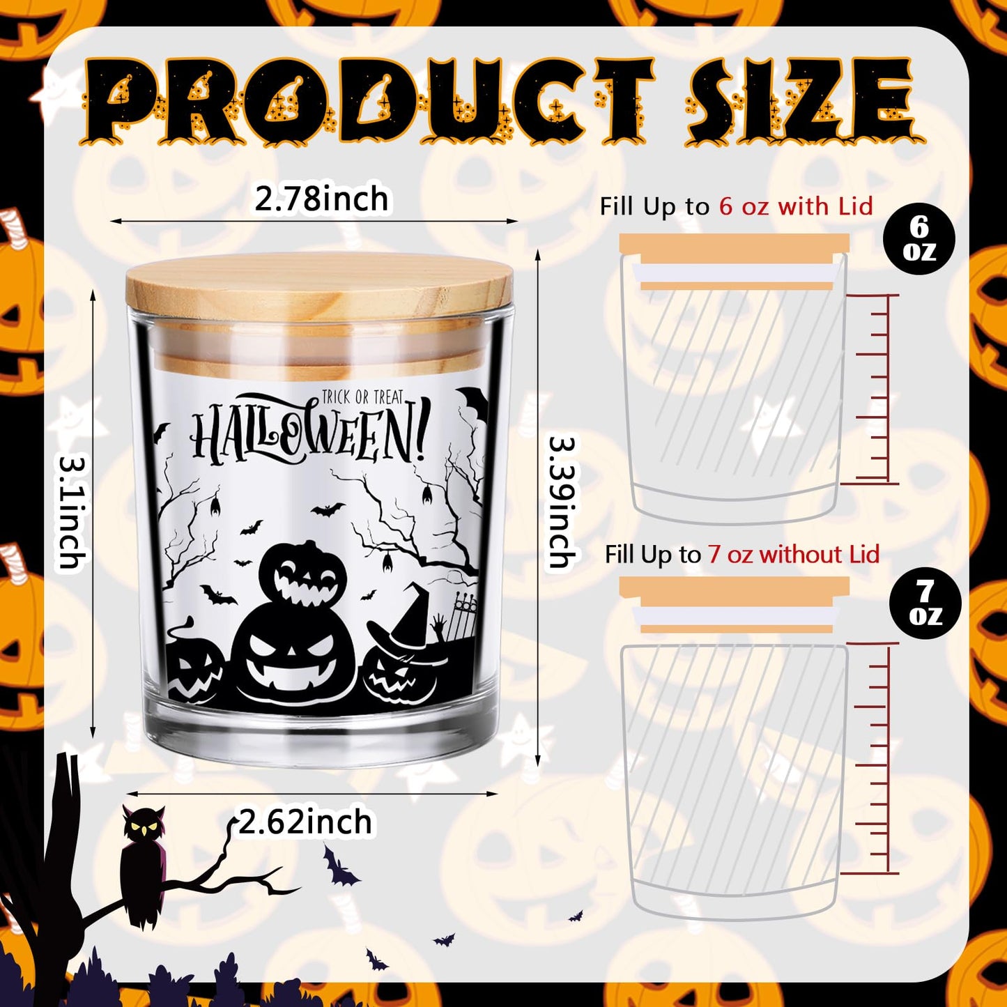 Ziliny 10 Pcs Halloween Village Glass Candle Jars Empty Containers Bulk 7 oz Halloween Glass Jars with Cork Lids Tins for Holiday Candle Making Storing Biscuits Tea Party Favors