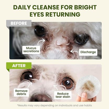 PawSono Eye Wipes for Dogs & Cats, Hypoallergenic Dog Eye Wipes Cleaner, Natural Cleaning Grooming Pet Wipes Gently Remove Tear Stain, Eye Debris, Discharge, Mucus, Non-Irritating, Unscent, 100 pcs