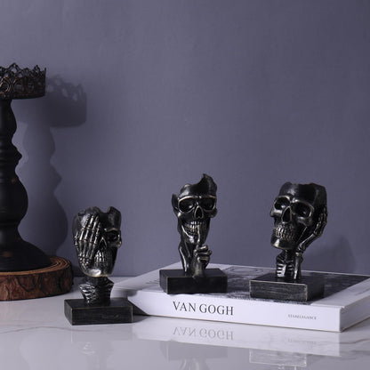 Don't Look, Don't Hear, Don't Speak Skeleton 3-Piece Set Statues Halloween Skeleton Decorative Statues Gothic Style Suitable for Living Room Coffee Tables, Offices, TV Cabinets, Bookshelf Decor