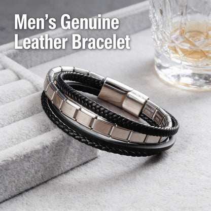 Genuine Leather Bracelet for Men - Stackable Bracelets Best Gifts for Him, Husband, Dad, Boyfriend, Son, Man | Birthday, Fathers Day Present, 316L Surgical Stainless Steel Clasp, Fits Wrists 7.8"-8.3"