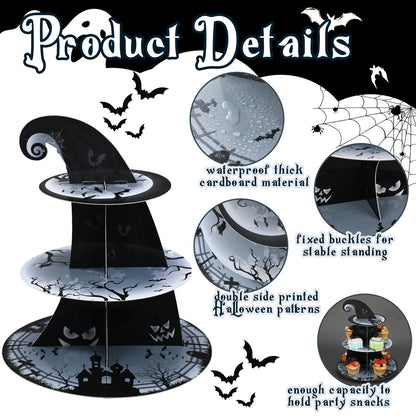 Zopeal 3 Tier Halloween Cupcake Stand The Nightmare Cardboard Cake Stand Tower Pumpkin Bat Scary Party Cupcake Serving Tray Dessert Tower for Halloween Carnival Party Decoration Supplies