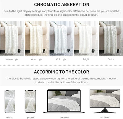 BOURINA Off White Throw Blanket 50 x90 Inches Throw Textured Solid Soft Sofa Throw Bed Runner Couch Cover Knitted Decorative Blanket Bed Runner