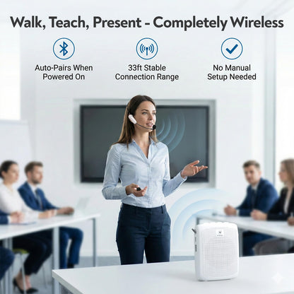 WinBridge Wireless Voice Amplifier -15W Bluetooth Headset Mic, Portable PA System for Teachers, Teacher Microphone for Classroom, 12-15H Battery, Small Presentation Speaker Sound Amplifier WB002 White