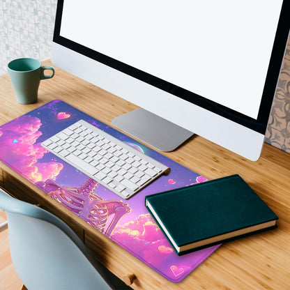 Cute Cartoon Skeleton Gaming Mouse Pad Pink and Purple Cloud Extended Mousepad Waterproof Stitched Edges Rubber Base Non-Slip Deskpad Computer Keyboard Mat 31.5"x11.8"
