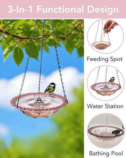 2 Pack Hanging Bird Baths and Feeders for Outdoors, Plastic Bird Bath Bowl & Hanging Feeder for Garden Yard Decor,Lilac Purple