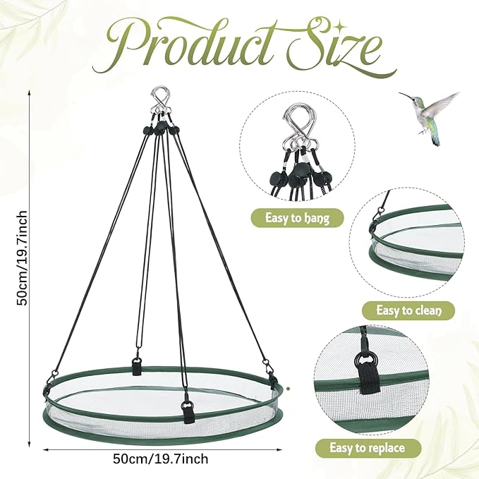 FoldTier 1 Pieces Universal Wild Bird Seed Catcher Hanging Hoop Platform Bird Seed Catcher Tray for Hummingbird Feeders Bee Feeder Outdoor Garden Accessories (20 Inch)