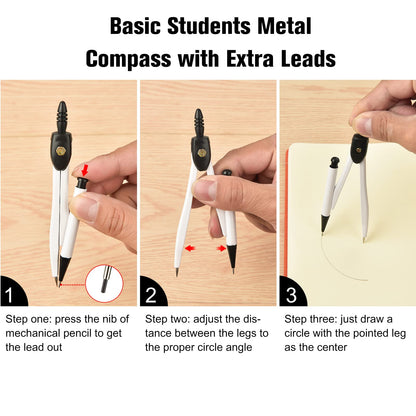 50 Packs Basic Geometry Compass In Bulk,Mechanical Pencil Desiged with Etra Lead,Student Drawing Tools Compass Math Compass Set (black and white)