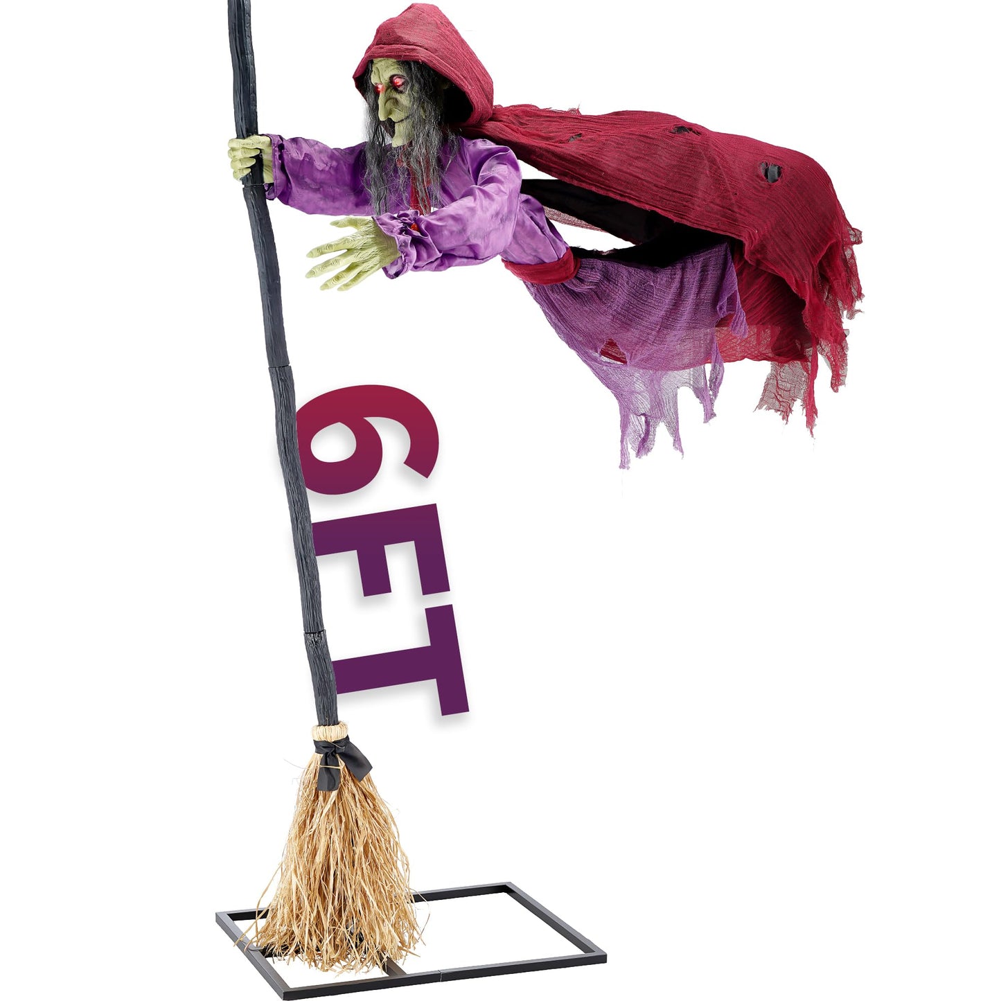 Halloween Animatronics Flying Witch Decorations, 6ft Animated Floating Witch with Sound Activated, Creepy Talking Sound, Mouth Move, Light Up Eyes, Haunted Decor Horror Prop for Outdoor, Yard Lawn