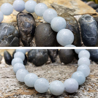 chengmu 8mm Aquamarine Chalcedony Stretch Bracelet Round Stone Beads Semi Gemstone for Crystal Elastic Beaded Bracelet 7.5"